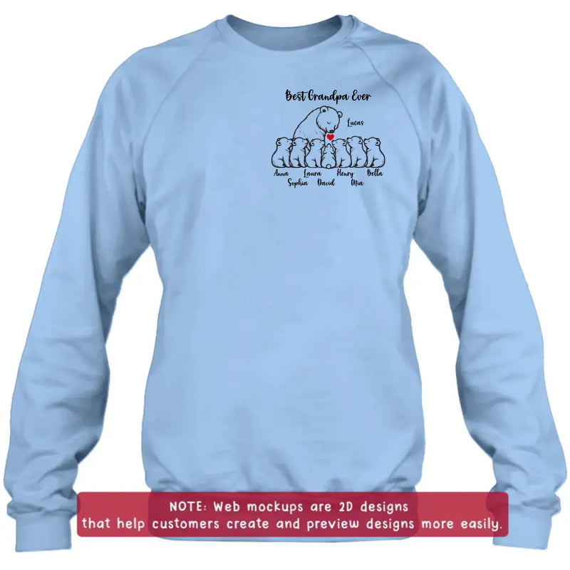 Personalized Best Grandpa Ever Embroidered Shirt/ Hoodie – Custom Grandpa & Grandkids Bear Family Tee with up to 7 Kids