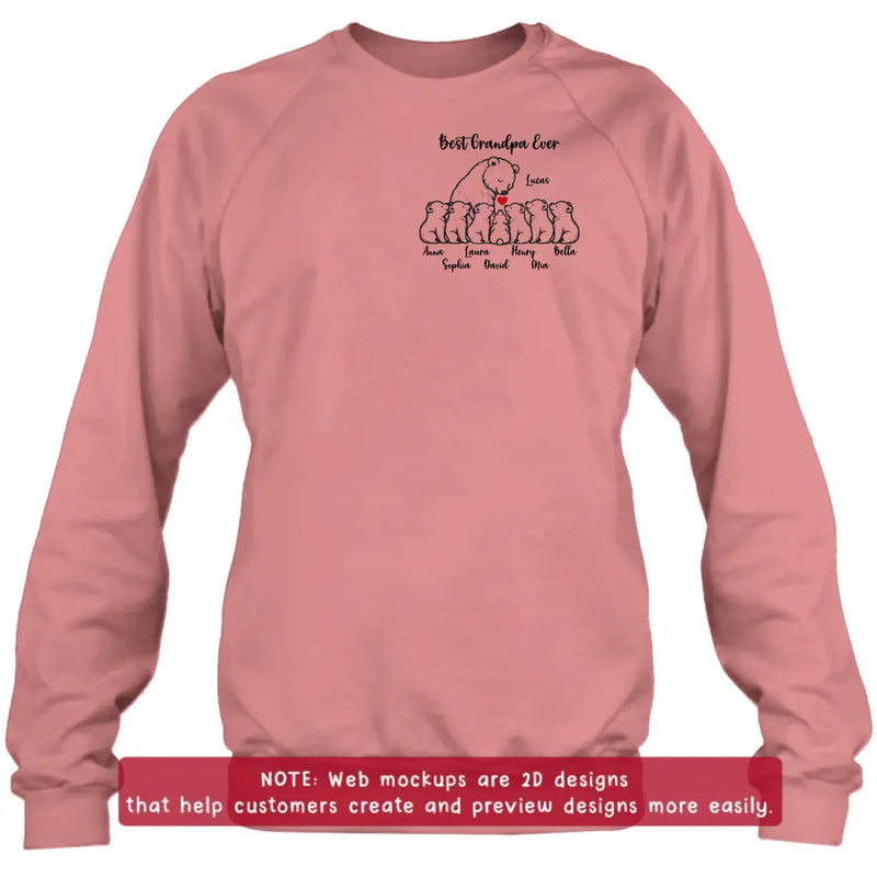 Personalized Best Grandpa Ever Embroidered Shirt/ Hoodie – Custom Grandpa & Grandkids Bear Family Tee with up to 7 Kids