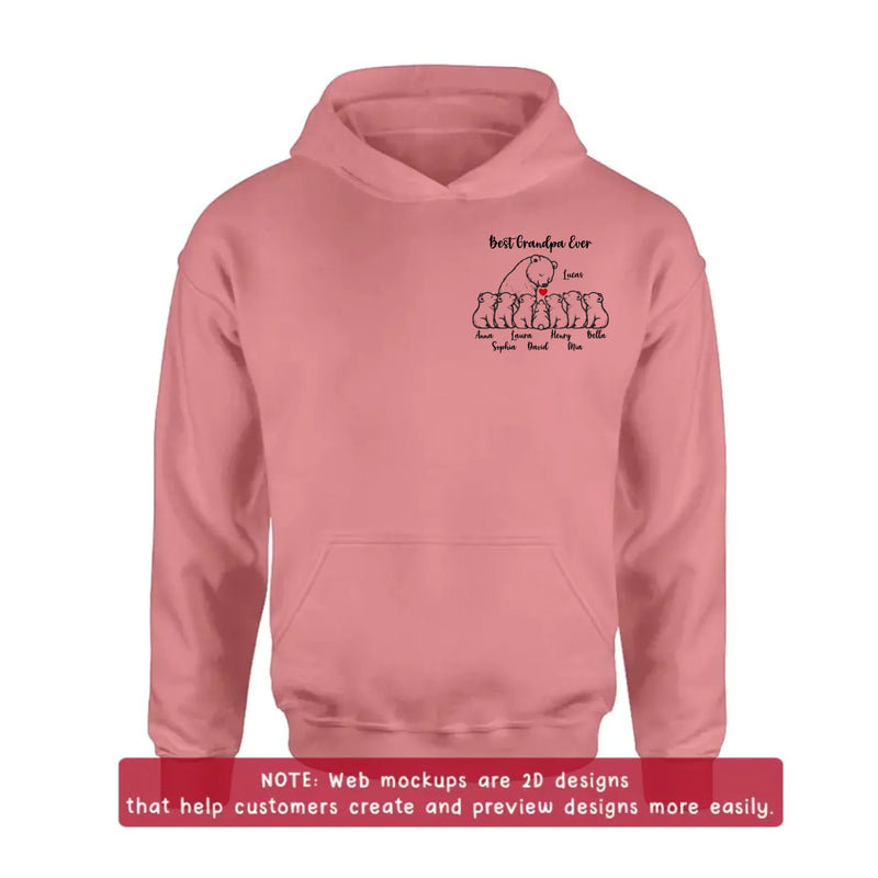 Personalized Best Grandpa Ever Embroidered Shirt/ Hoodie – Custom Grandpa & Grandkids Bear Family Tee with up to 7 Kids