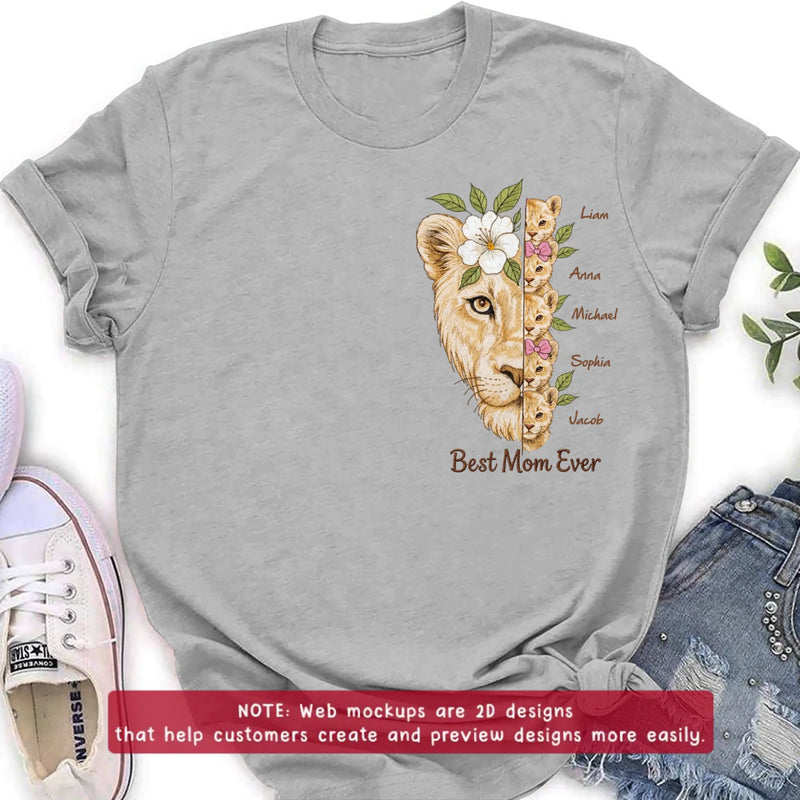 Personalized Lion Mom Embroidered Shirt/ Hoodie with Kids Names – Best Mom Ever Custom Family Shirt, Mother’s Day Gift for Mom from Children with up to 5 Kids
