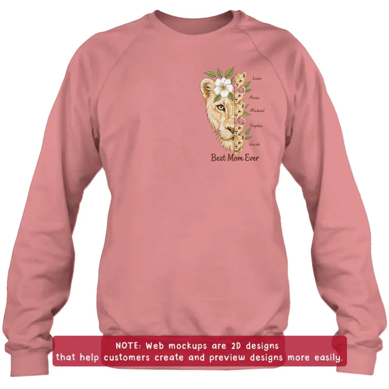 Personalized Lion Mom Embroidered Shirt/ Hoodie with Kids Names – Best Mom Ever Custom Family Shirt, Mother’s Day Gift for Mom from Children with up to 5 Kids