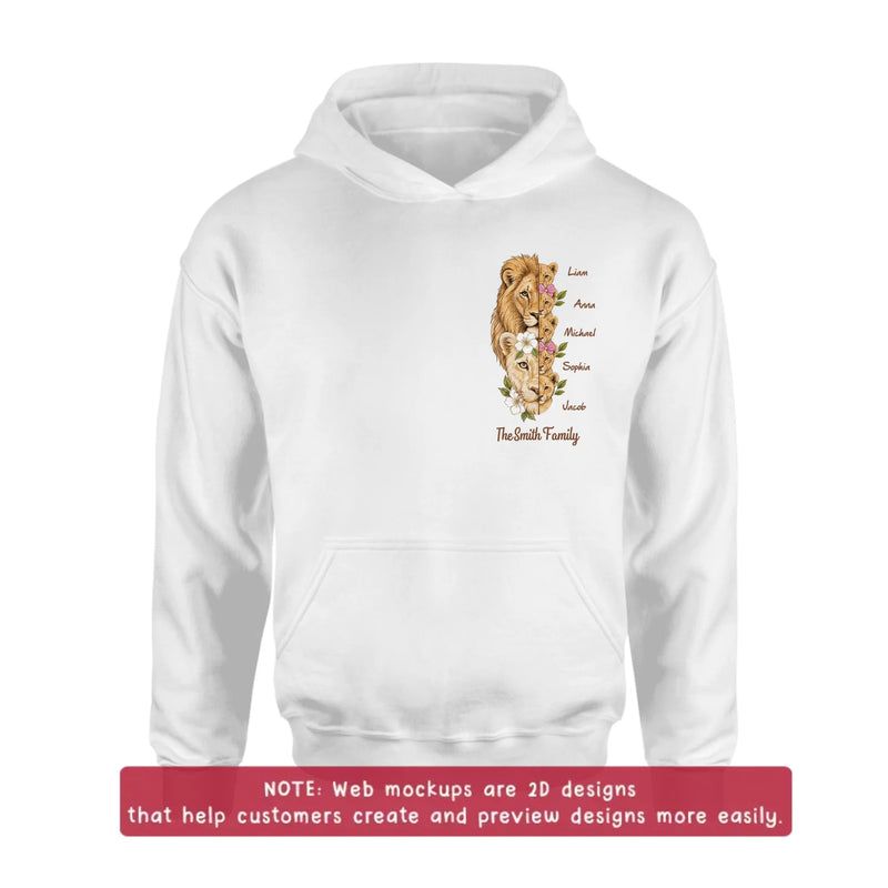 Personalized Lion Family Embroidered Shirt/ Hoodie – Custom Family Gift for Mom, Dad & up to 5 Kids
