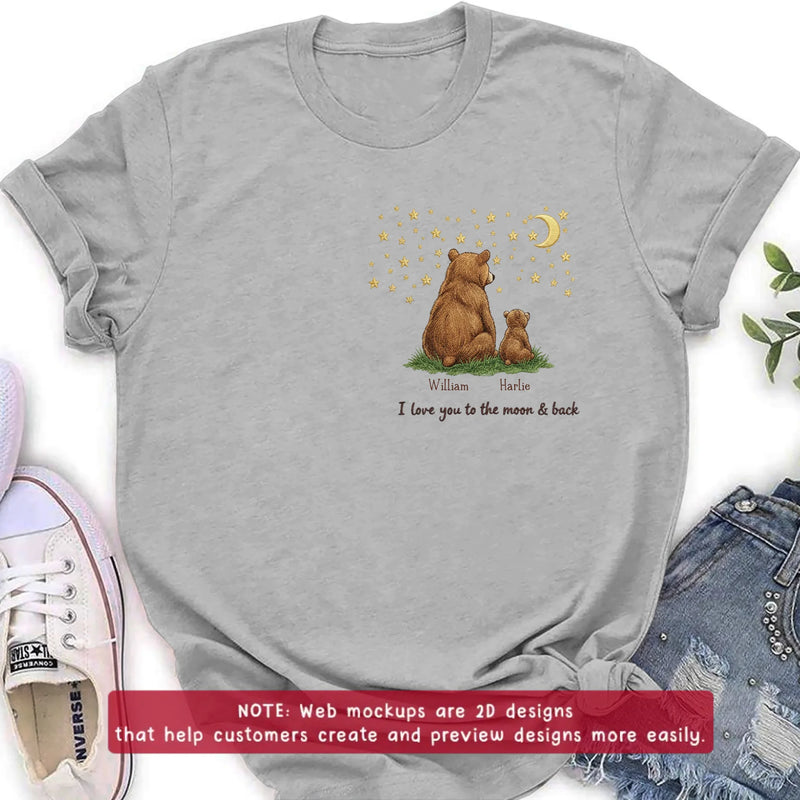 Personalized Bear Dad Embroidered Shirt/ Hoodie - Gift Idea For Father's Day - Up to 5 Kids - We Love You To The Moon & Back