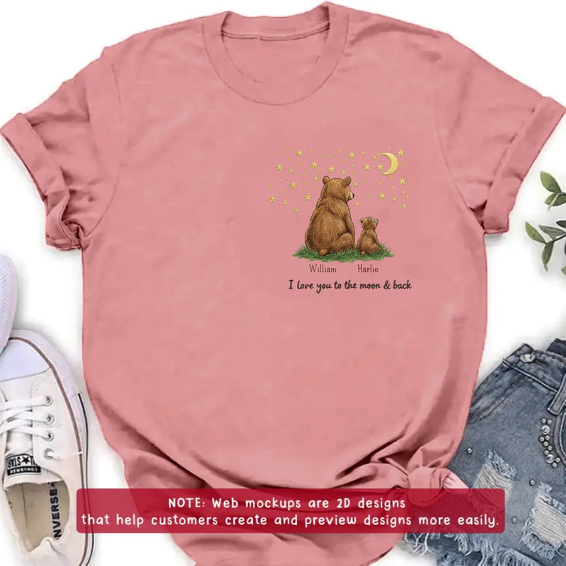 Personalized Bear Dad Embroidered Shirt/ Hoodie - Gift Idea For Father's Day - Up to 5 Kids - We Love You To The Moon & Back