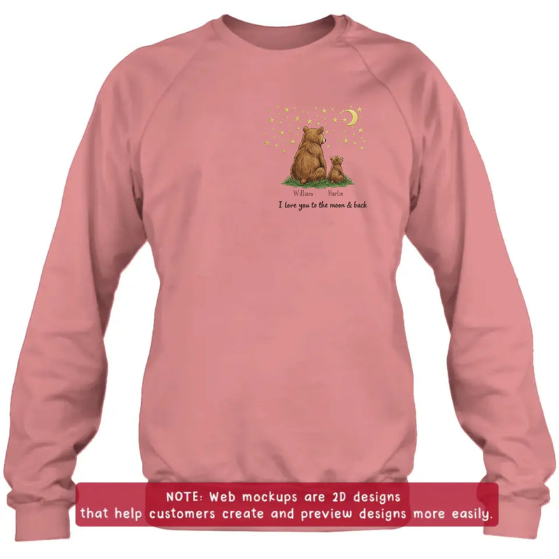 Personalized Bear Dad Embroidered Shirt/ Hoodie - Gift Idea For Father's Day - Up to 5 Kids - We Love You To The Moon & Back
