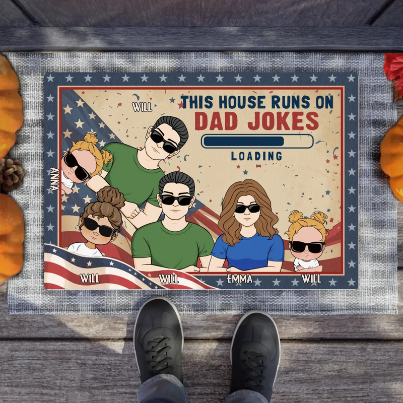 Custom Personalized Family Doormat - Gift Idea For Father's Day - Up to 6 Members - This House Runs On Dad Jokes