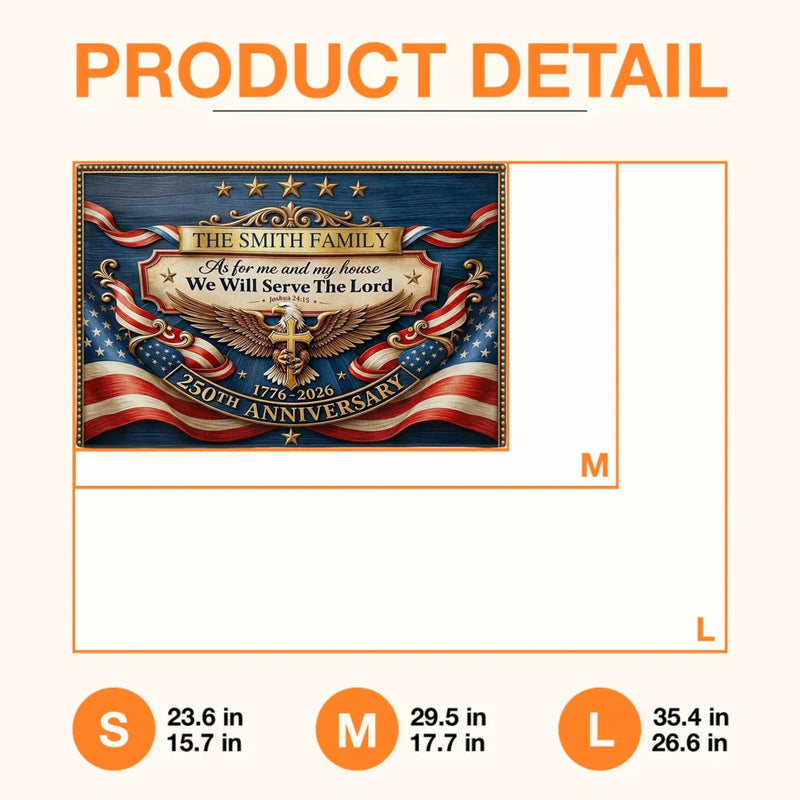 Personalized Christian Patriotic Doormat – 250 Years of Freedom Eagle Cross Welcome Mat, Custom Family Religious Independence Day