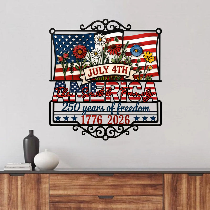 Personalized July 4th America Metal Sign - Patriotic Family Gift for Independence Day & 250th Anniversary