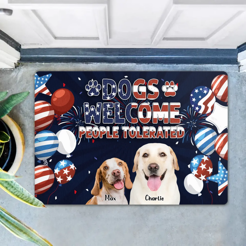 Custom Personalized Dog Patriot Doormat - Gift Idea For Dog Lover - Welcome People Tolerated - Upload Photo - Up to 7 Dogs