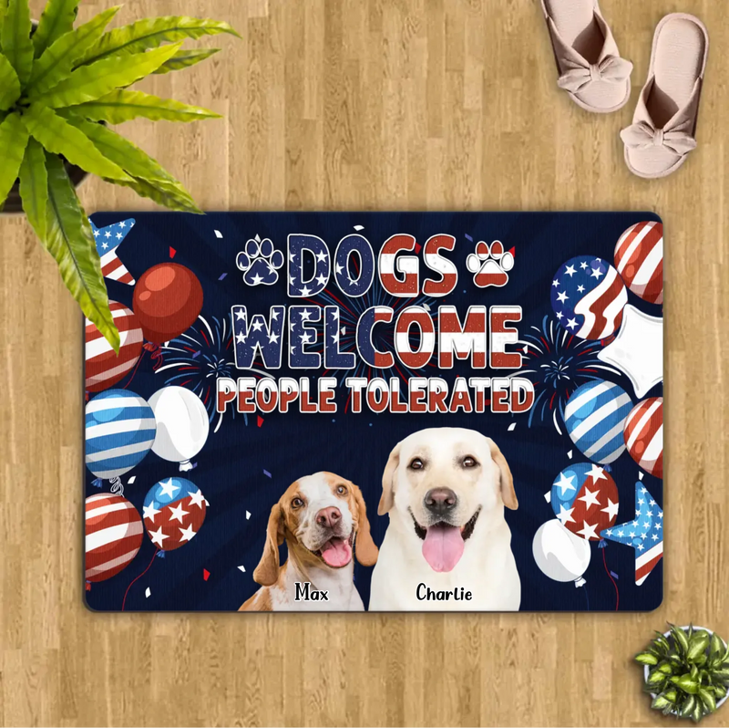 Custom Personalized Dog Patriot Doormat - Gift Idea For Dog Lover - Welcome People Tolerated - Upload Photo - Up to 7 Dogs