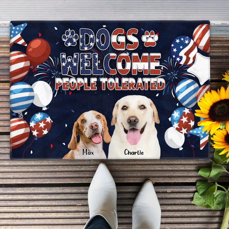 Custom Personalized Dog Patriot Doormat - Gift Idea For Dog Lover - Welcome People Tolerated - Upload Photo - Up to 7 Dogs