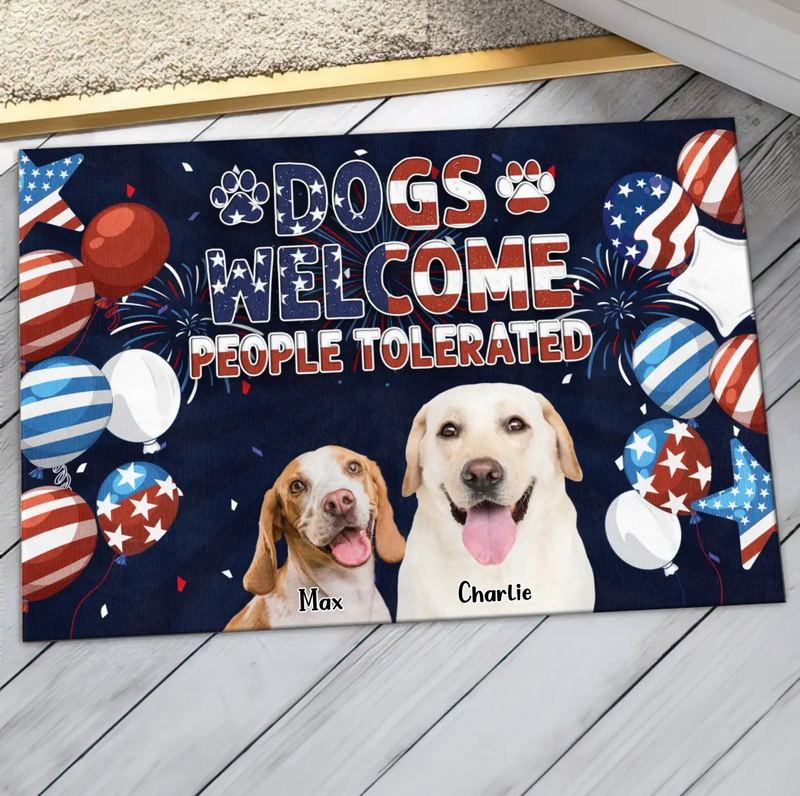 Custom Personalized Dog Patriot Doormat - Gift Idea For Dog Lover - Welcome People Tolerated - Upload Photo - Up to 7 Dogs