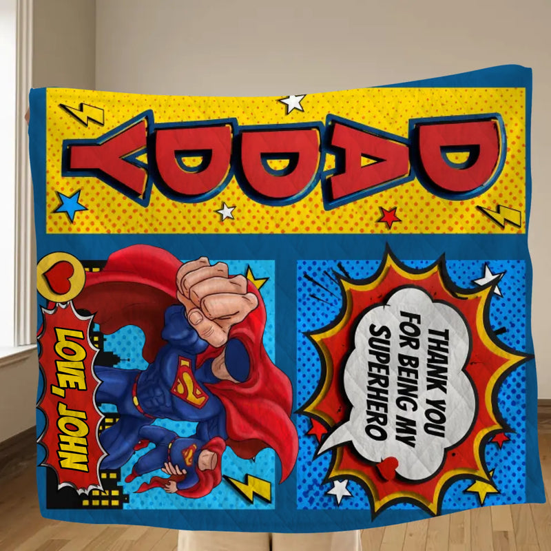 Personalized Daddy Superhero Fleece Throw Blanket/ Quilt - Father's Day Gift Idea - Thank You