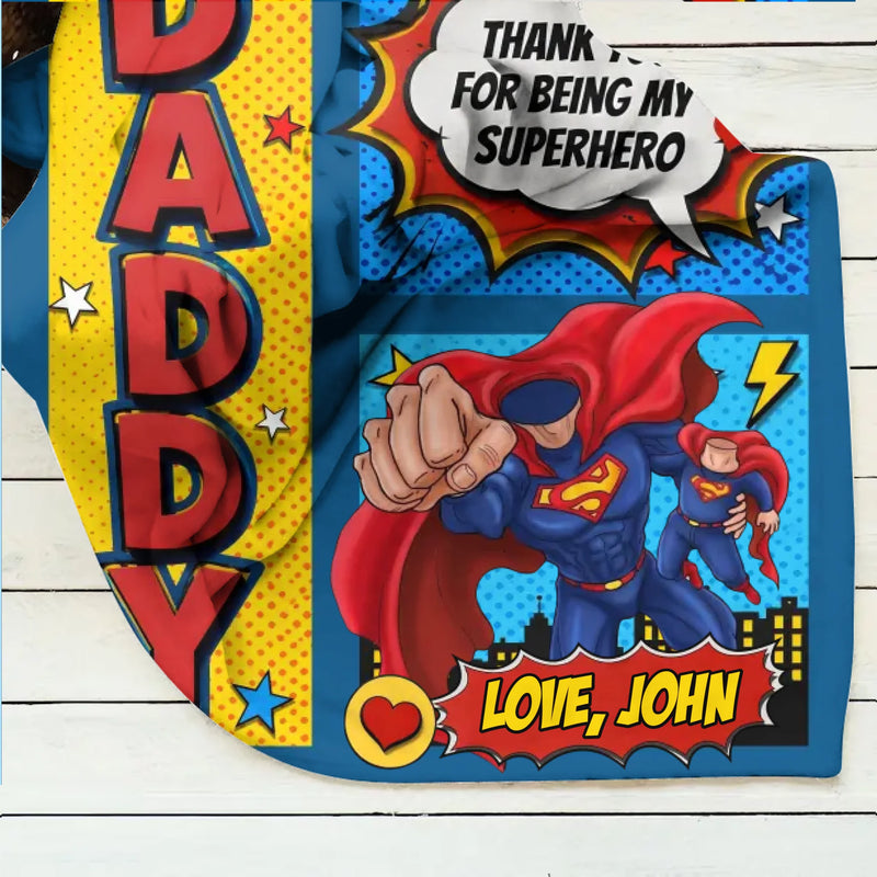 Personalized Daddy Superhero Fleece Throw Blanket/ Quilt - Father's Day Gift Idea - Thank You