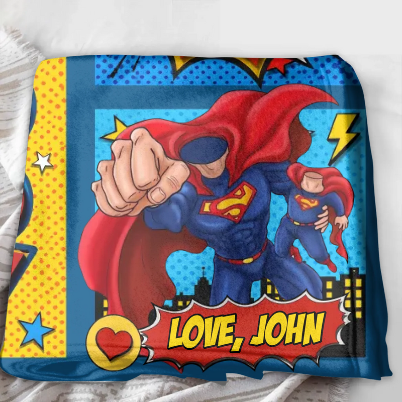 Personalized Daddy Superhero Fleece Throw Blanket/ Quilt - Father's Day Gift Idea - Thank You