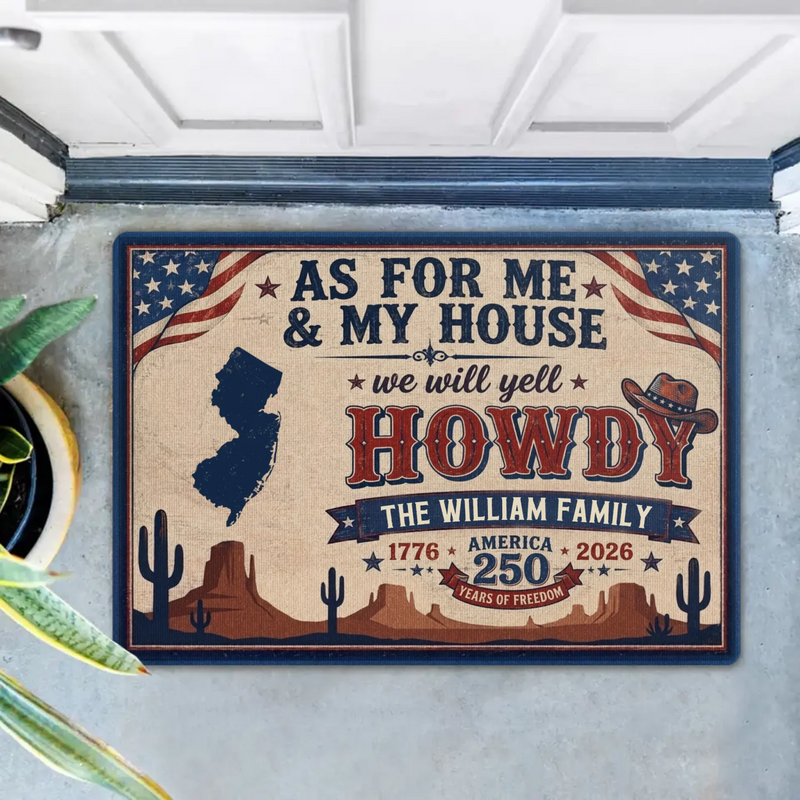 Custom Personalized Howdy Doormat – Patriotic America 250 Years of Freedom – Family Name & State Welcome Mat Gift