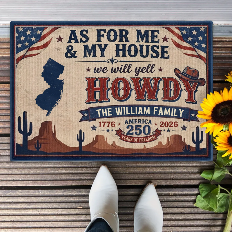 Custom Personalized Howdy Doormat – Patriotic America 250 Years of Freedom – Family Name & State Welcome Mat Gift