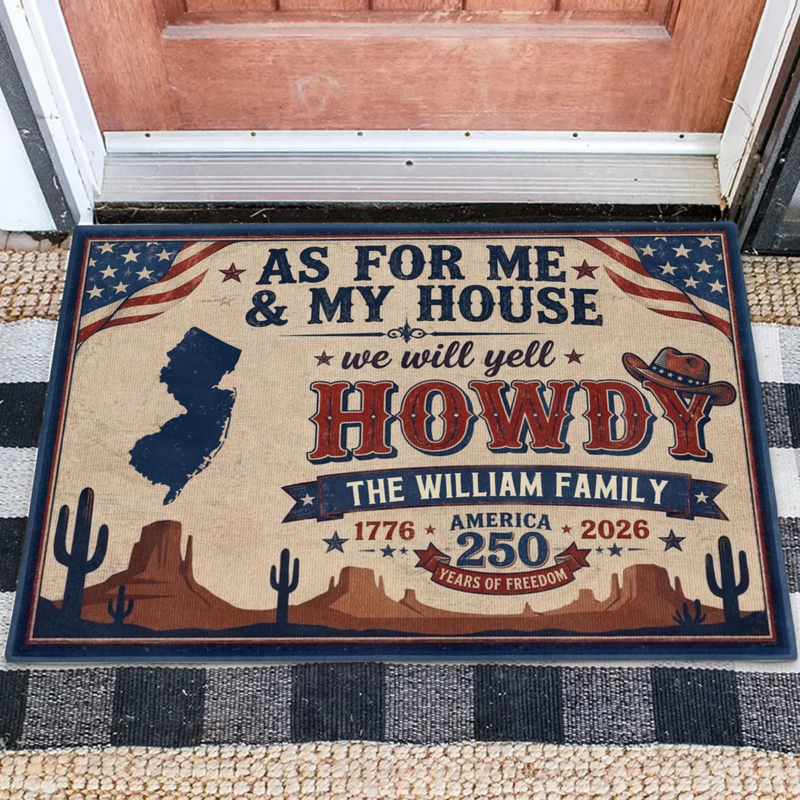 Custom Personalized Howdy Doormat – Patriotic America 250 Years of Freedom – Family Name & State Welcome Mat Gift