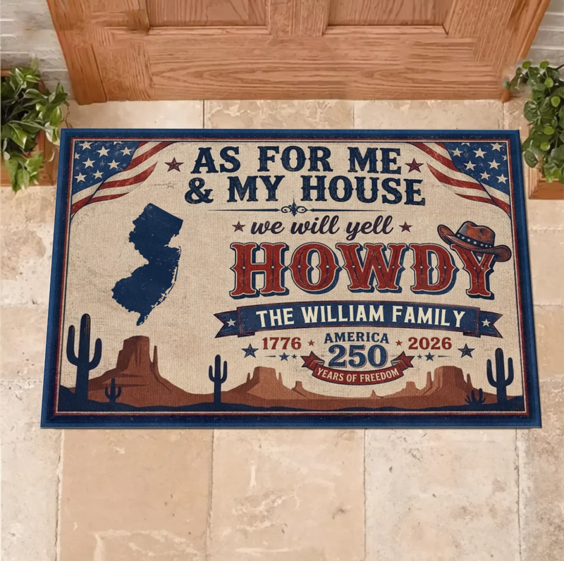 Custom Personalized Howdy Doormat – Patriotic America 250 Years of Freedom – Family Name & State Welcome Mat Gift