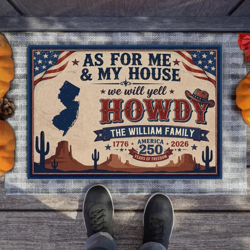 Custom Personalized Howdy Doormat – Patriotic America 250 Years of Freedom – Family Name & State Welcome Mat Gift
