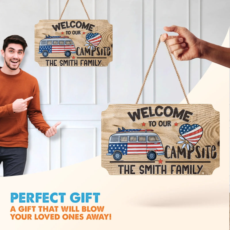 Personalized Camping Wooden Sign – Custom Family Name - Gift Idea For Camping Lover - Welcome To Our Campsite