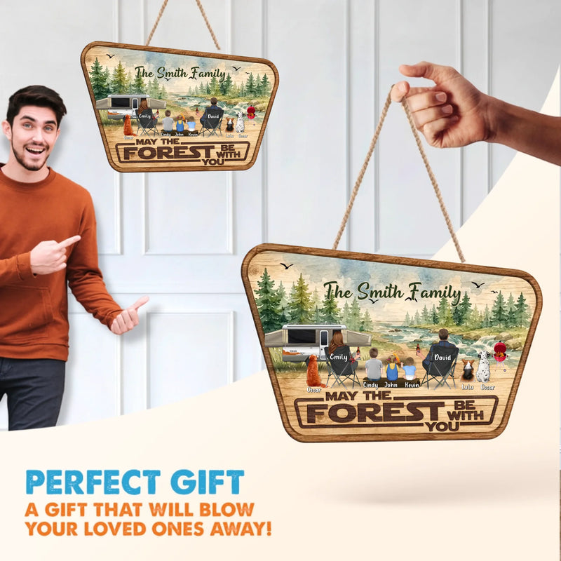 Personalized Camping Wooden Sign – Custom Family Name - Gift Idea For Camping Lover - May Forest Be With You