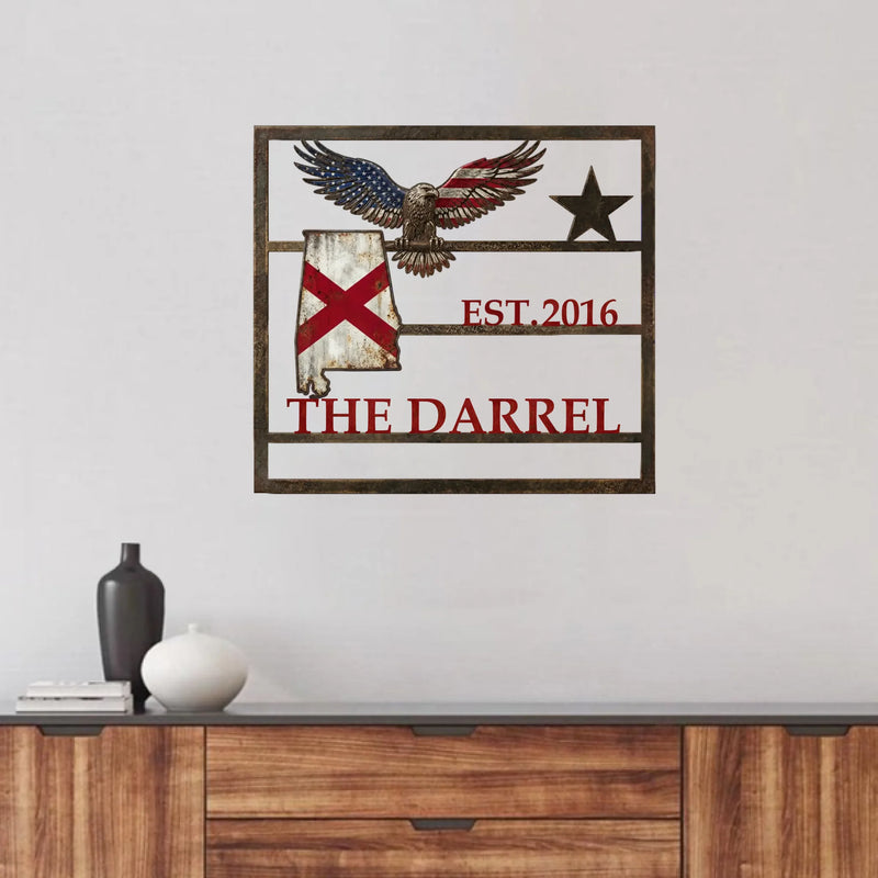 Personalized Patriotic Eagle Family Name Metal Sign - Rustic American Home Decor Gift