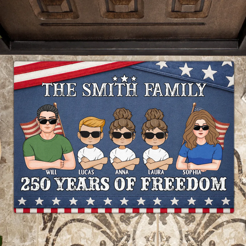 Custom Personalized Family Doormat - Up To 5 Family Members – Independence Day Home Decor Gift - 250 Years Of Freedom