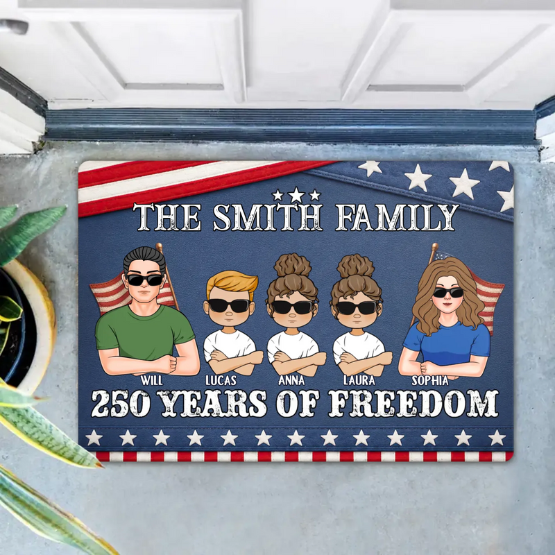 Custom Personalized Family Doormat - Up To 5 Family Members – Independence Day Home Decor Gift - 250 Years Of Freedom