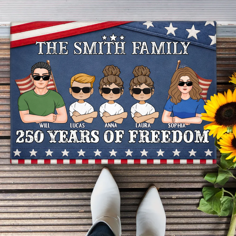 Custom Personalized Family Doormat - Up To 5 Family Members – Independence Day Home Decor Gift - 250 Years Of Freedom