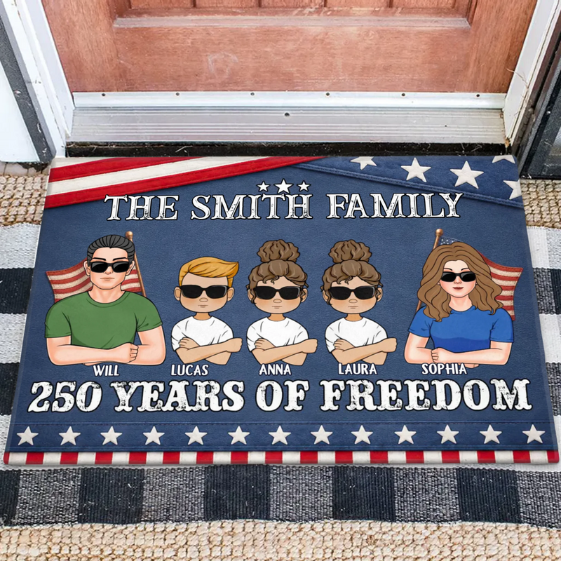 Custom Personalized Family Doormat - Up To 5 Family Members – Independence Day Home Decor Gift - 250 Years Of Freedom