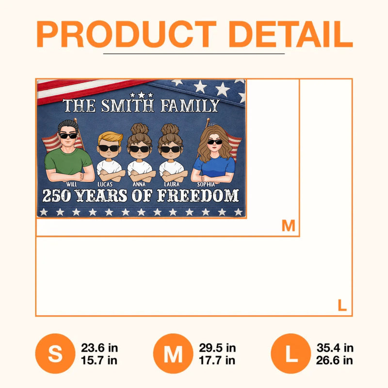 Custom Personalized Family Doormat - Up To 5 Family Members – Independence Day Home Decor Gift - 250 Years Of Freedom