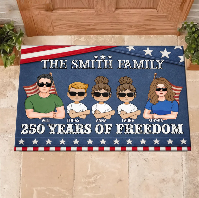 Custom Personalized Family Doormat - Up To 5 Family Members – Independence Day Home Decor Gift - 250 Years Of Freedom