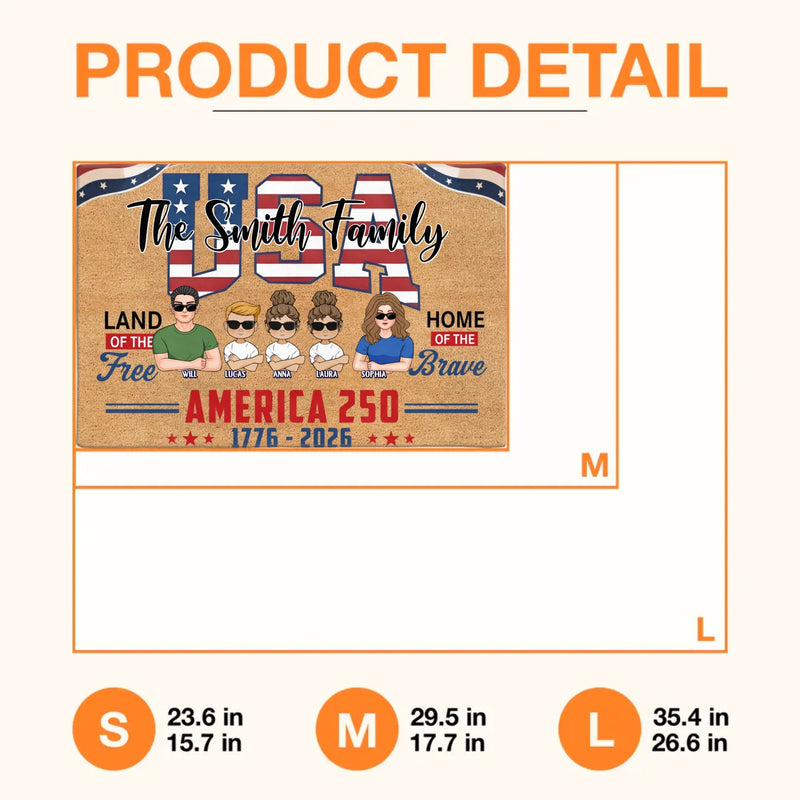 Custom Personalized USA Family Doormat - Up To 5 Family Members – Independence Day Home Decor Gift - Land Of The Free Home Of The Brave