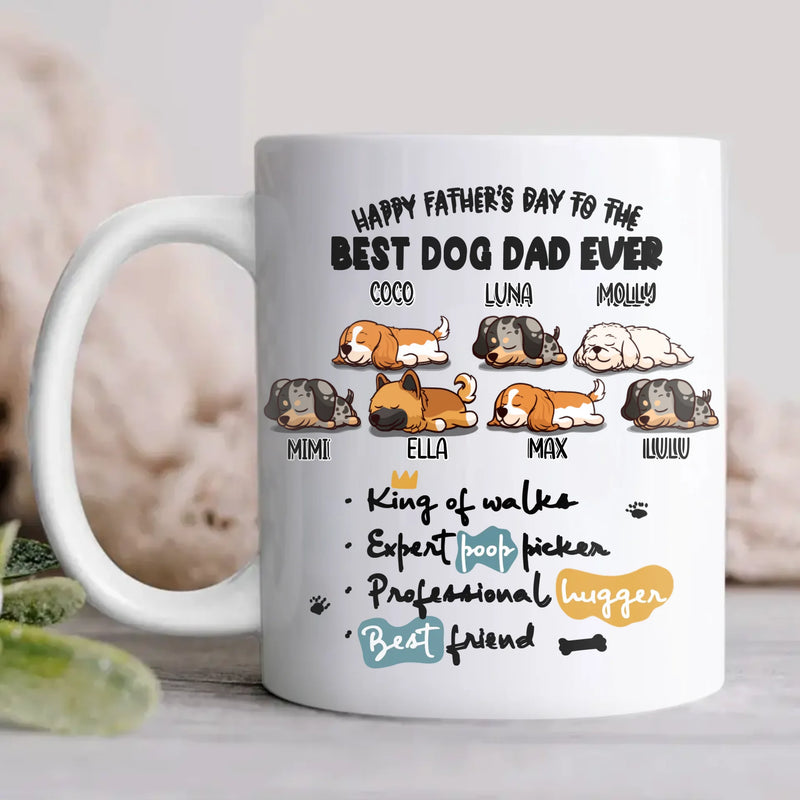 Personalized Best Dog Dad Ever Coffee Mug – Custom Coffee Mug Gift for Dog Dad, Father’s Day Gift from Dog Lovers with up to 7 Dogs