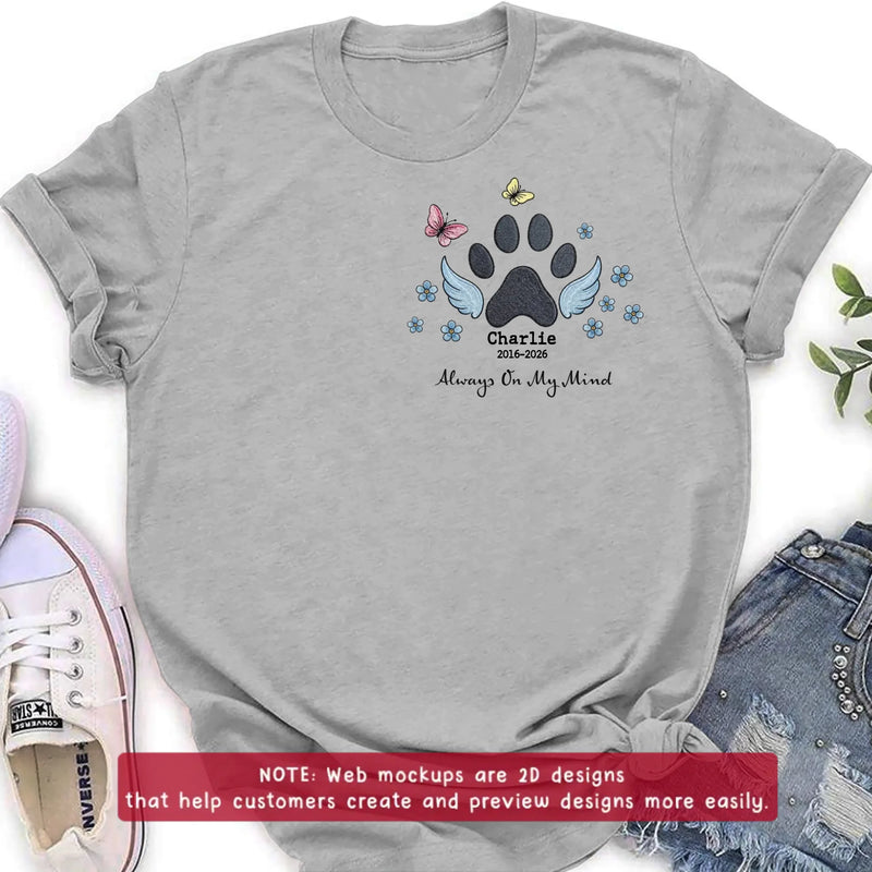 Personalized Embroidered Pet Memorial Embroidered Shirt/ Hoodie – Custom Paw Print Angel Wings Embroidery Shirt, Dog Memorial Gift with Name & Dates