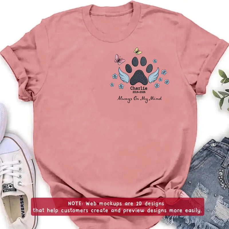 Personalized Embroidered Pet Memorial Embroidered Shirt/ Hoodie – Custom Paw Print Angel Wings Embroidery Shirt, Dog Memorial Gift with Name & Dates
