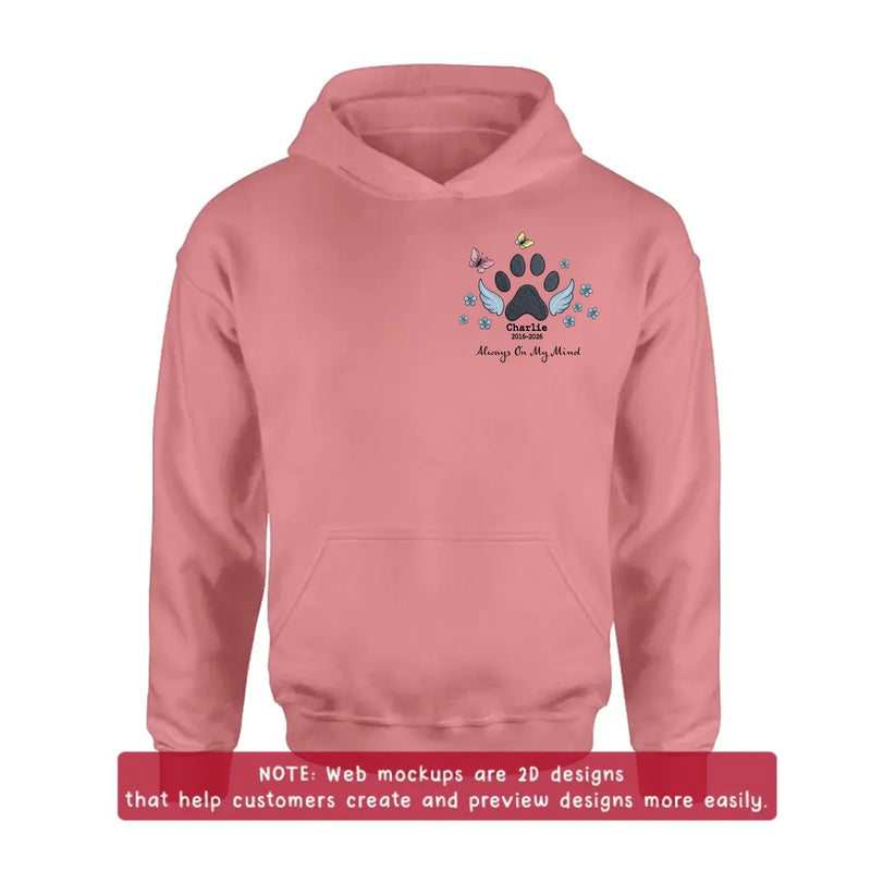 Personalized Embroidered Pet Memorial Embroidered Shirt/ Hoodie – Custom Paw Print Angel Wings Embroidery Shirt, Dog Memorial Gift with Name & Dates