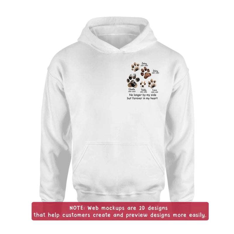 Personalized Memorial Dog Paw Embroidered Shirt/ Hoodie – Custom Pet Names & Dates - Upload Up to 5 Photos – No Longer By My Side But Forever In My Heart