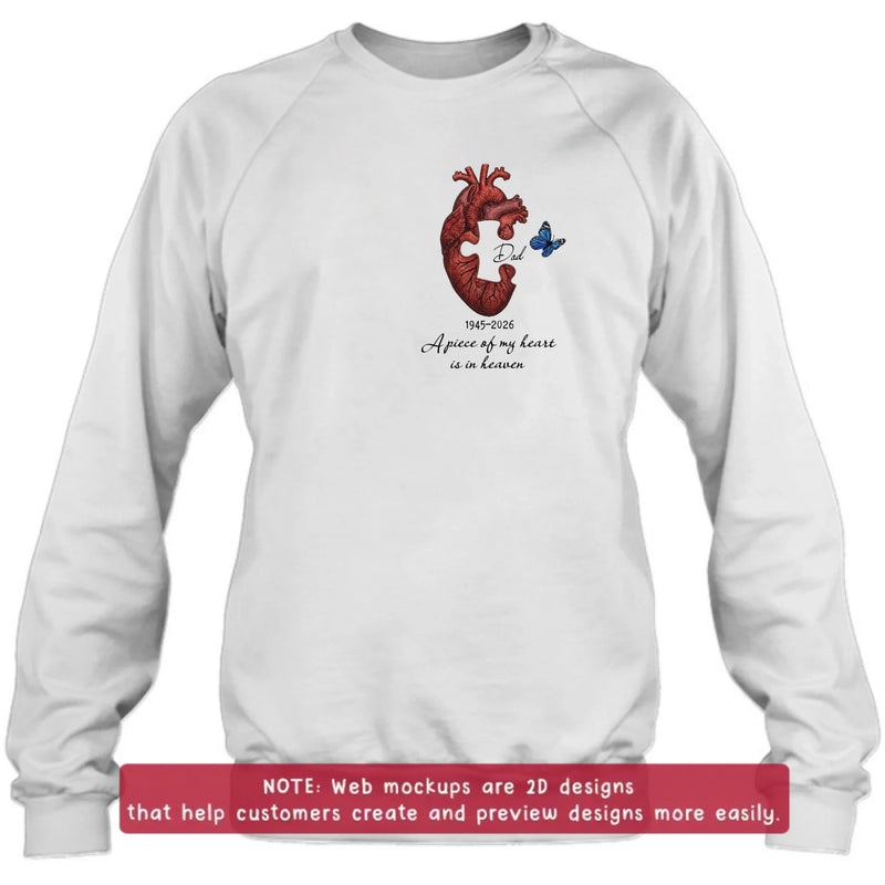 Personalized Memorial Heart Puzzle Embroidered Shirt/ Hoodie – Remembrance Gift Idea – A Piece Of My Heart Is In Heaven