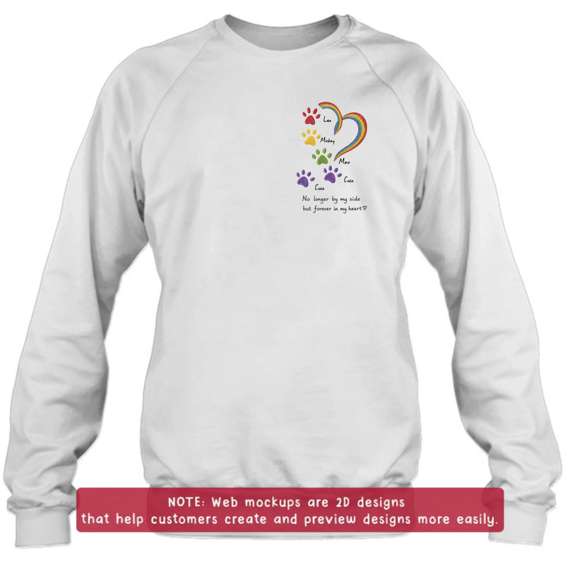 Personalized Rainbow Bridge Pet Memorial Embroidered Shirt/ Hoodie – Custom Pet Names Paw Print T-Shirt – No Longer By My Side But Forever In My Hearts