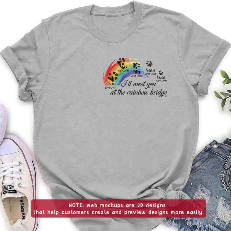 Personalized Rainbow Bridge Pet Memorial Embroidered Shirt/ Hoodie - Custom Pet Names & Dates T-Shirt – I'll Meet You At The Rainbow Bridge