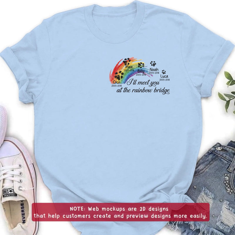Personalized Rainbow Bridge Pet Memorial Embroidered Shirt/ Hoodie - Custom Pet Names & Dates T-Shirt – I'll Meet You At The Rainbow Bridge