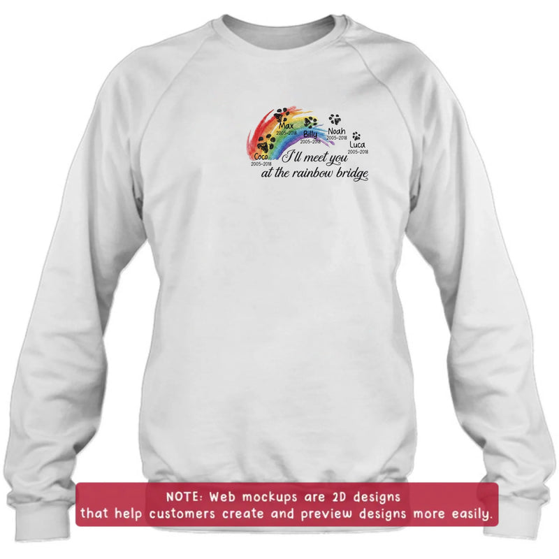 Personalized Rainbow Bridge Pet Memorial Embroidered Shirt/ Hoodie - Custom Pet Names & Dates T-Shirt – I'll Meet You At The Rainbow Bridge