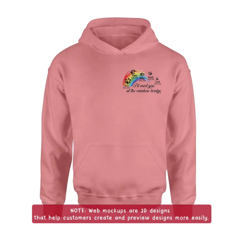Personalized Rainbow Bridge Pet Memorial Embroidered Shirt/ Hoodie - Custom Pet Names & Dates T-Shirt – I'll Meet You At The Rainbow Bridge