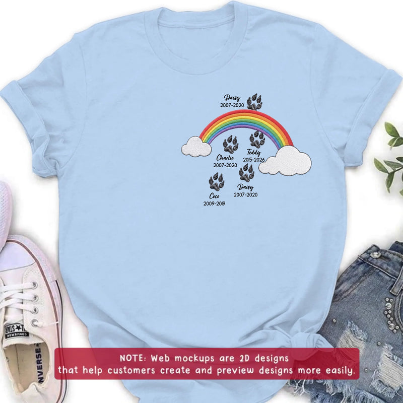Personalized Rainbow Bridge Pet Memorial Embroidered Shirt/ Hoodie - Custom Dog Memorial, Pet Loss Remembrance Gift with Up to 5 Pet Names & Dates