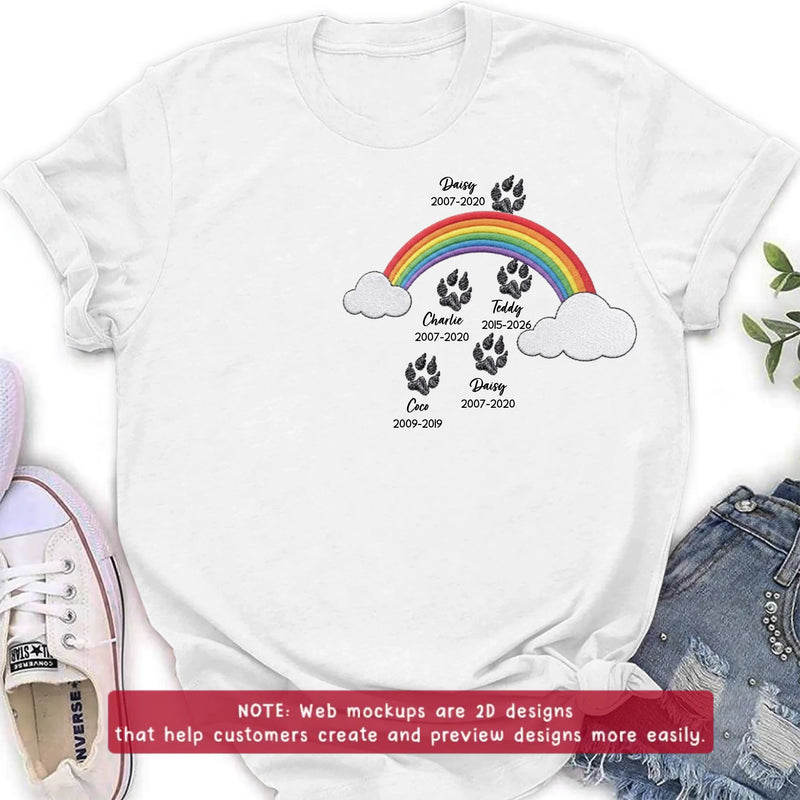 Personalized Rainbow Bridge Pet Memorial Embroidered Shirt/ Hoodie - Custom Dog Memorial, Pet Loss Remembrance Gift with Up to 5 Pet Names & Dates