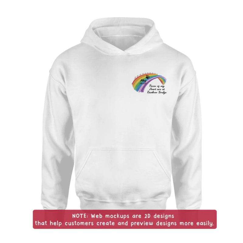 Personalized Rainbow Bridge Pet Memorial Embroidered Shirt/ Hoodie - Pet Loss Remembrance Gift - Up to 5 Pet - Pieces Of My Heart Are At  Rainbow Bridge