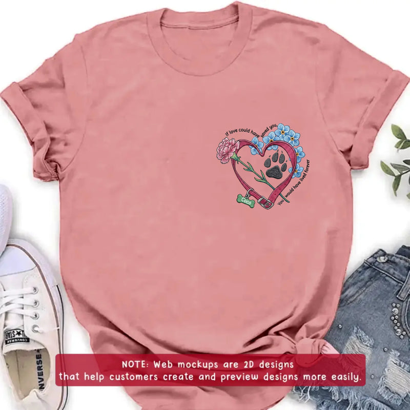 Personalized Pet Memorial Embroidered Shirt - Custom Paw Print Heart T-Shirt/ Sweatshirt/ Hoodie - Dog Memorial Gift with Name, Pet Loss Remembrance , Rainbow Bridge Keepsake