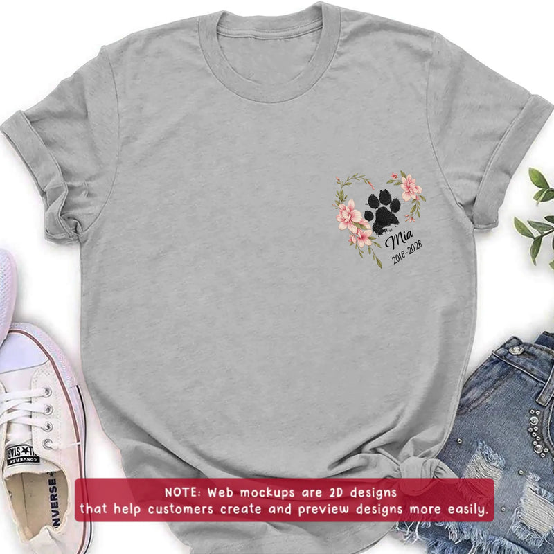 Personalized Pet Memorial Embroidered Shirt, Custom Paw Print Floral Wreath T-Shirt, Dog Memorial Gift with Name & Dates, Pet Loss Remembrance